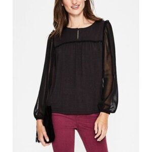 Black Boden Sheer Sleeve Blouse With Ruffle Detail in Black Size 12